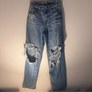 American Eagle Denim Highest Rise Distressed Baggy Straight Jeans Size 4